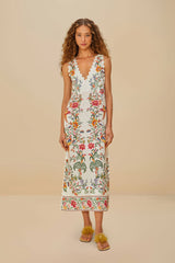 Off-White Delicate Forest Euroflax™ Premium Linen Maxi Dress