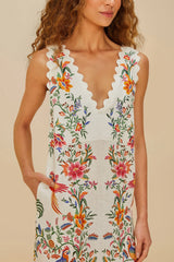 Off-White Delicate Forest Euroflax™ Premium Linen Maxi Dress