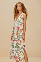 Off-White Delicate Forest Euroflax™ Premium Linen Maxi Dress