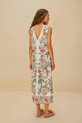 Off-White Delicate Forest Euroflax™ Premium Linen Maxi Dress