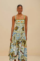 Multicolor Latin Trip Scarves Organic Cotton Midi Dress