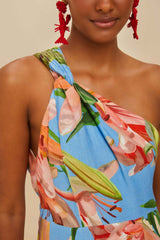 Blue Lily Bloom Euroflax™ Premium Linen Midi Dress