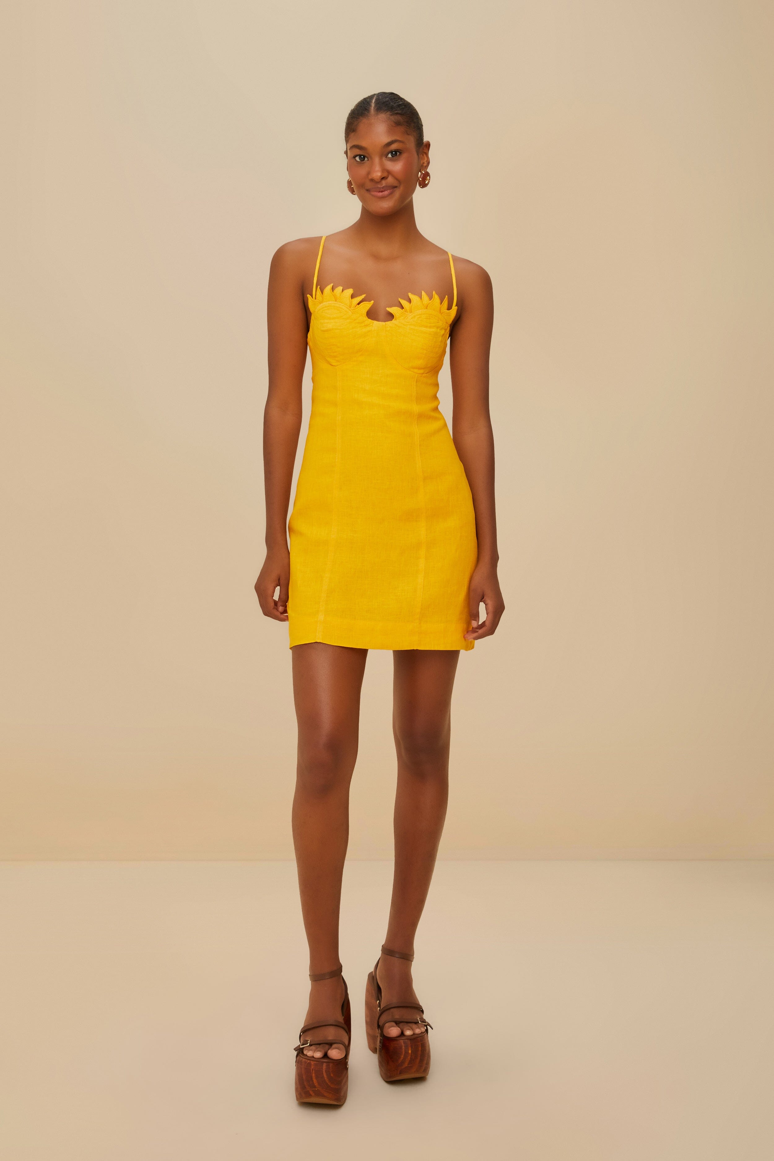 Yellow Sunrise Cup Euroflax™ Premium Linen Mini Dress