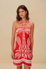Red Majestic Coconut Tree Euroflax™ Premium Linen Mini Dress