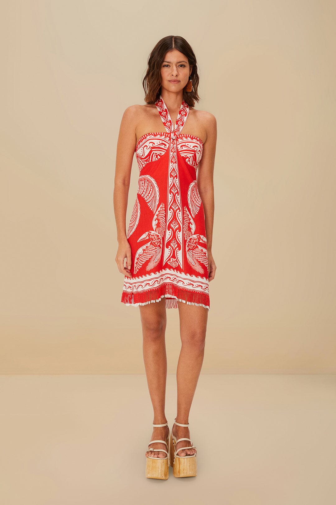 Red Majestic Coconut Tree Euroflax™ Premium Linen Mini Dress