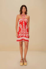 Red Majestic Coconut Tree Euroflax™ Premium Linen Mini Dress