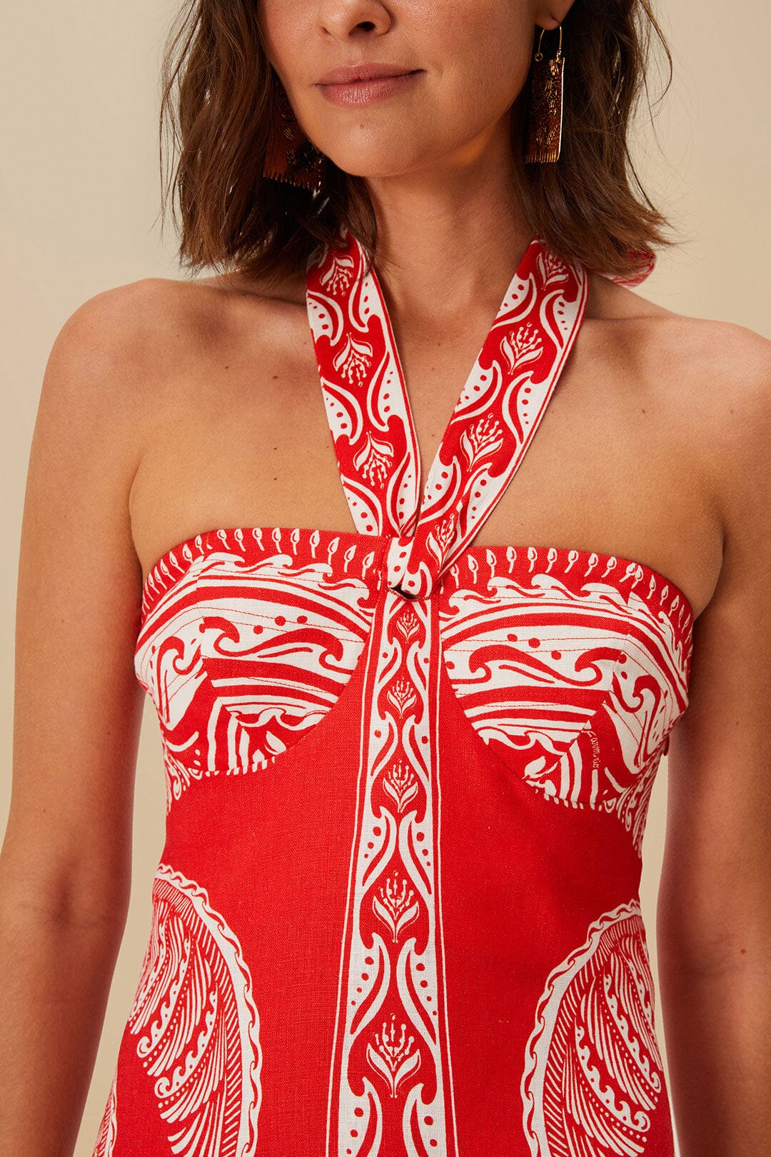 Red Majestic Coconut Tree Euroflax™ Premium Linen Mini Dress