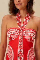 Red Majestic Coconut Tree Euroflax™ Premium Linen Mini Dress