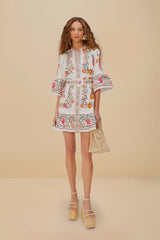 Off-White Delicate Forest Scarves Organic Cotton Mini Dress