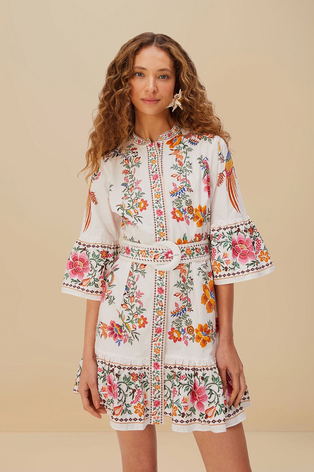 Off-White Delicate Forest Scarves Organic Cotton Mini Dress