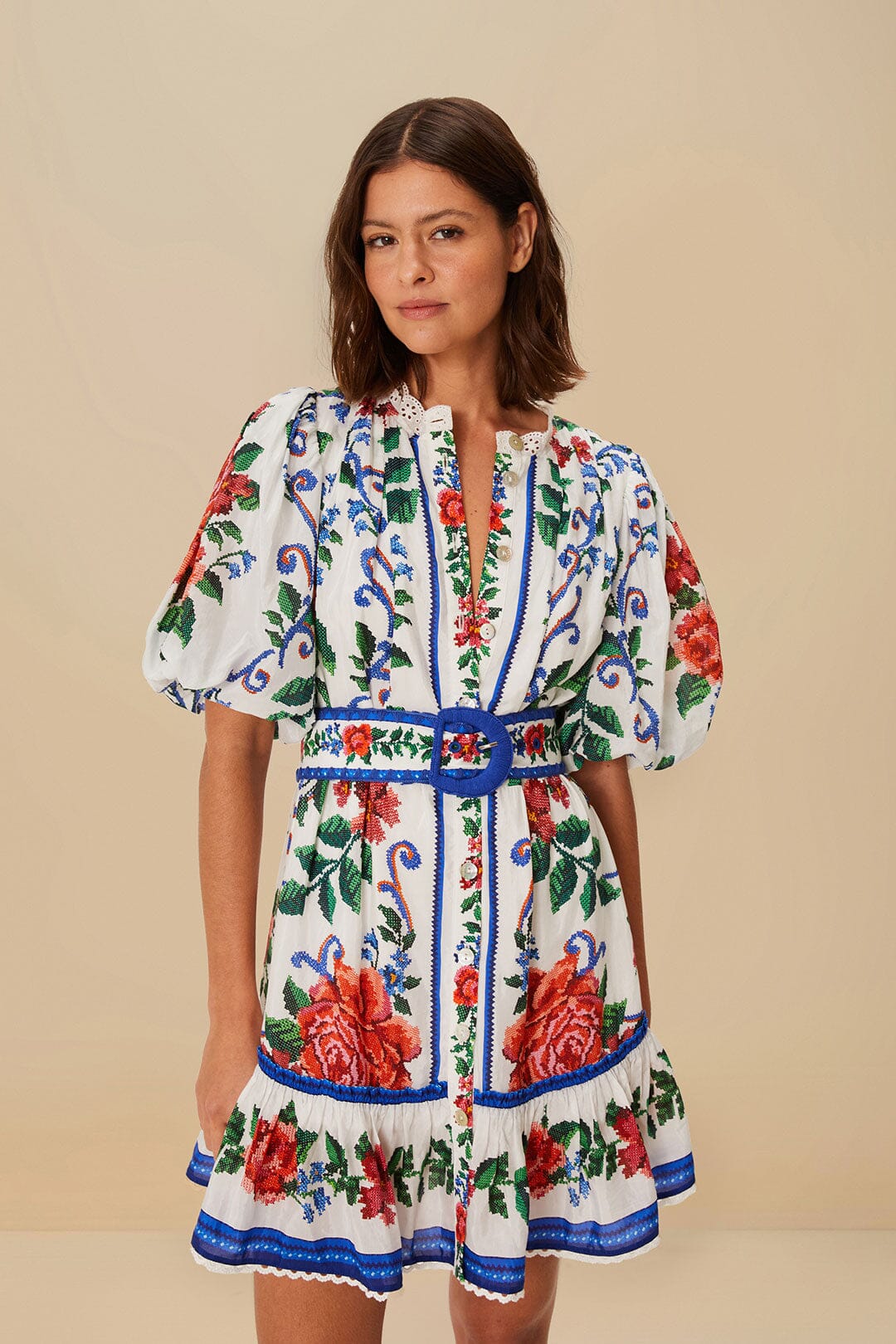 Off-White Flower Tapestry Mini Dress