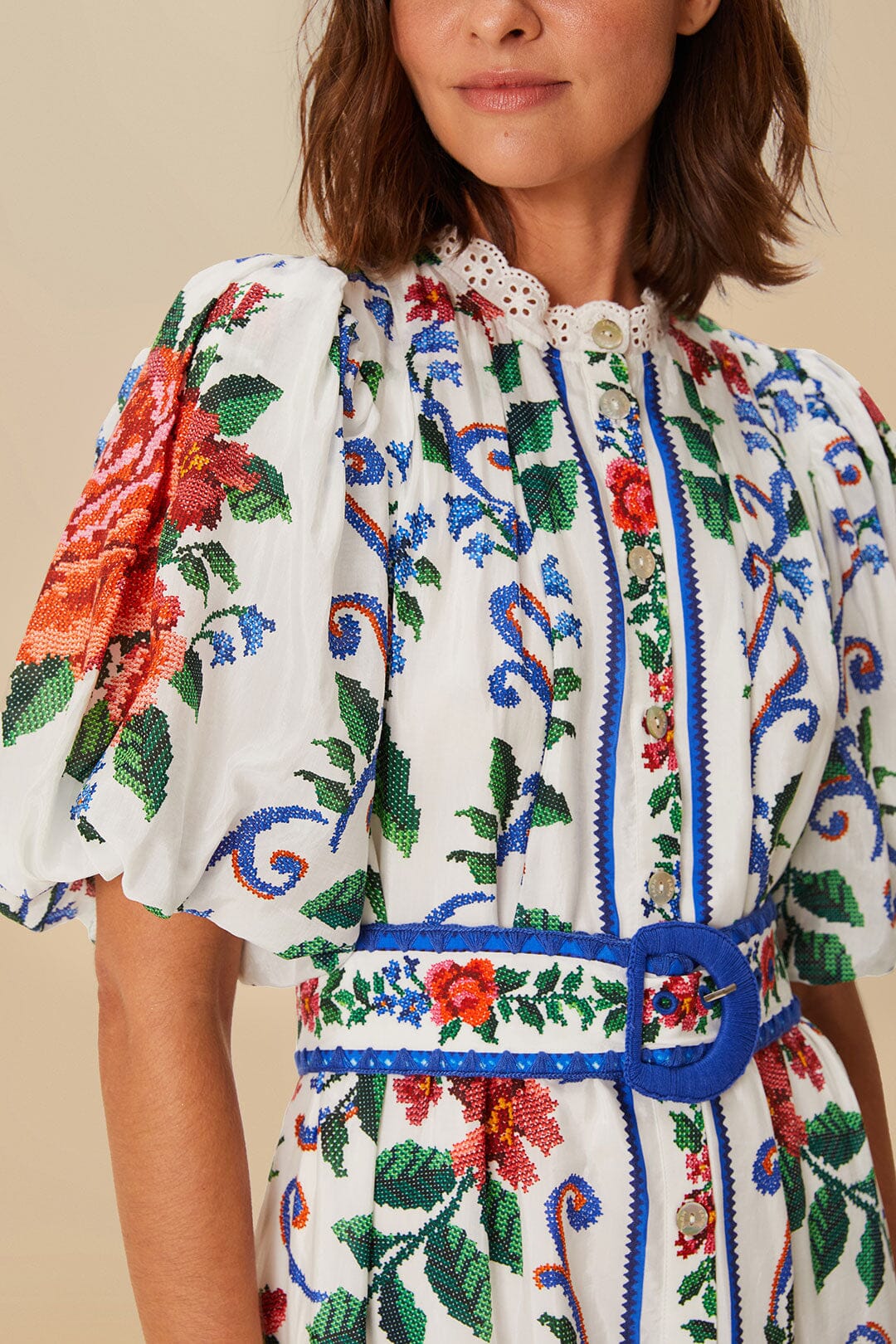 Off-White Flower Tapestry Mini Dress