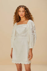 Off-White Embroidered Euroflax™ Premium Linen Mini Dress
