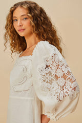 Off-White Embroidered Euroflax™ Premium Linen Mini Dress