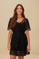 Black Pineapple Guipure Mini Dress