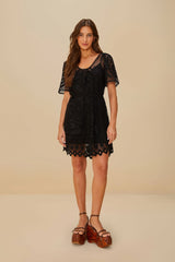 Black Pineapple Guipure Mini Dress