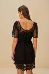 Black Pineapple Guipure Mini Dress