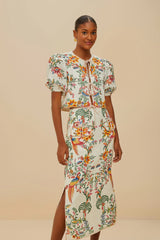 Off-White Delicate Forest Euroflax™ Premium Linen Midi Skirt