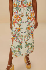 Off-White Delicate Forest Euroflax™ Premium Linen Midi Skirt