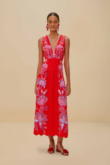 Red Porcelain Garden Euroflax™ Premium Linen Midi Dress