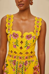 Yellow Summer Fruit Scarf LENZING™ ECOVERO™ Euroflax™ Midi Dress