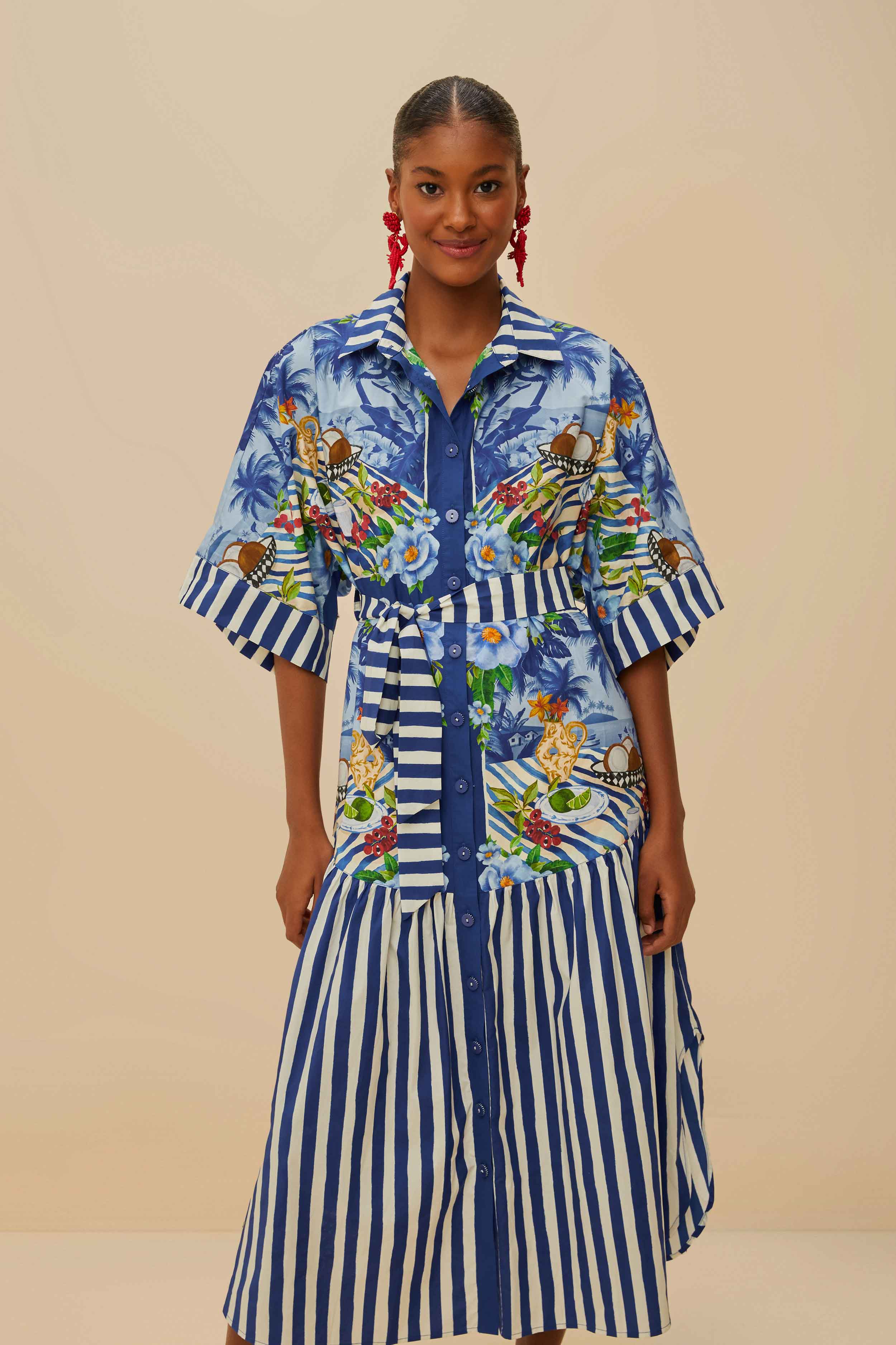 Blue Fresh Table Scarf Organic Cotton Midi Dress