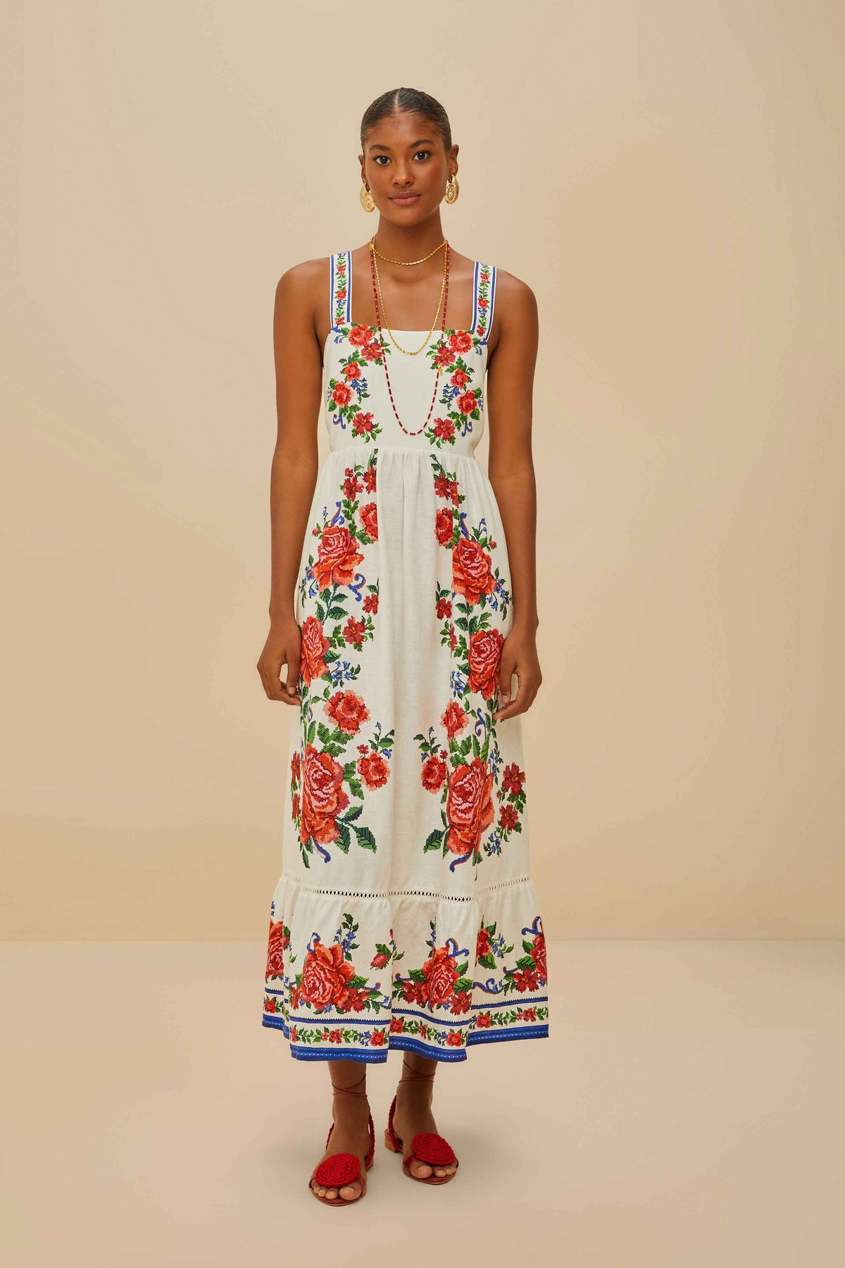 Off-White Flower Tapestry LENZING™ ECOVERO™ Euroflax™ Maxi Dress