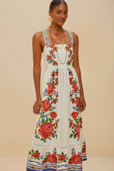 Off-White Flower Tapestry LENZING™ ECOVERO™ Euroflax™ Maxi Dress