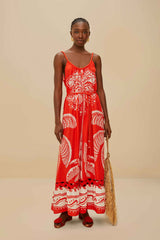 Red Majestic Coconut Tree LENZING™ ECOVERO™ Euroflax™ Maxi Dress