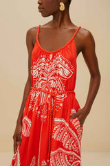 Red Majestic Coconut Tree LENZING™ ECOVERO™ Euroflax™ Maxi Dress