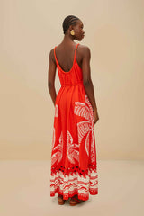 Red Majestic Coconut Tree LENZING™ ECOVERO™ Euroflax™ Maxi Dress