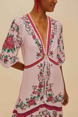 Pink Flower Tapestry LENZING™ ECOVERO™ Euroflax™ Maxi Dress