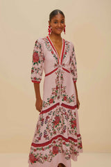 Pink Flower Tapestry LENZING™ ECOVERO™ Euroflax™ Maxi Dress