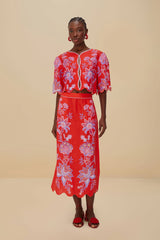 Red Porcelain Garden Euroflax™ Premium Linen Midi Skirt