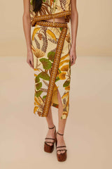 Sand Foliage Sketch LENZING™ ECOVERO™ Euroflax™ Midi Skirt