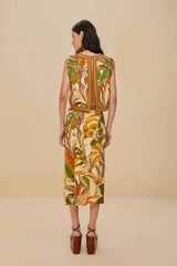 Sand Foliage Sketch LENZING™ ECOVERO™ Euroflax™ Midi Skirt