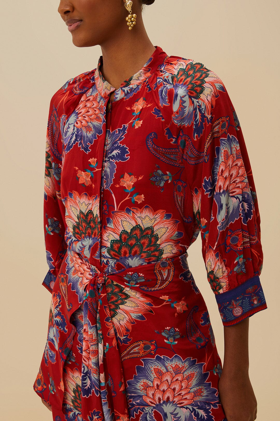 Luang Red Scarves Blue Maxi Dress