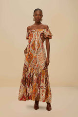 Multicolor Romantic Nature Off-Shoulder Maxi Dress