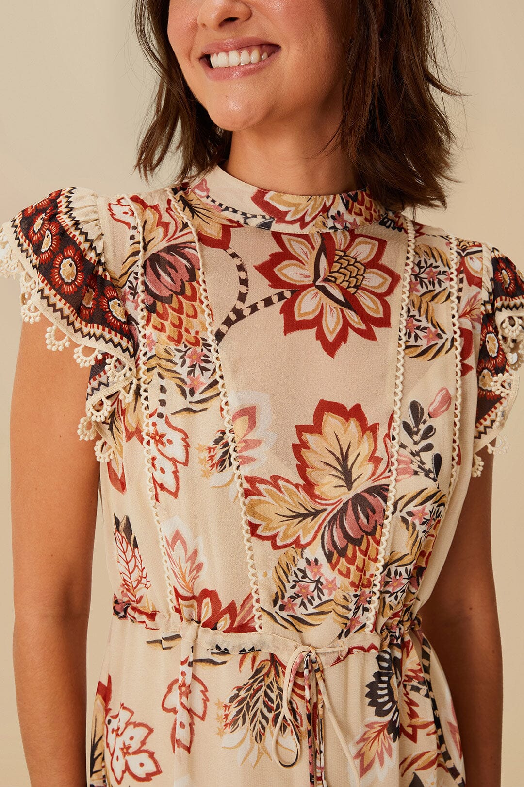 Sand Aura Floral Mini Dress