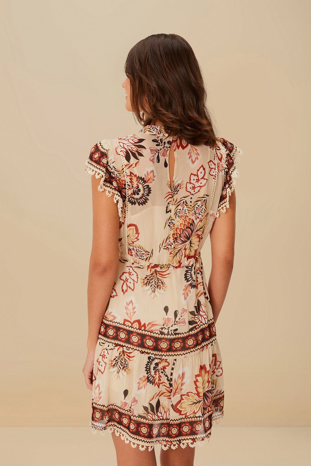 Sand Aura Floral Mini Dress