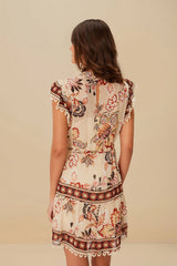 Sand Aura Floral Mini Dress