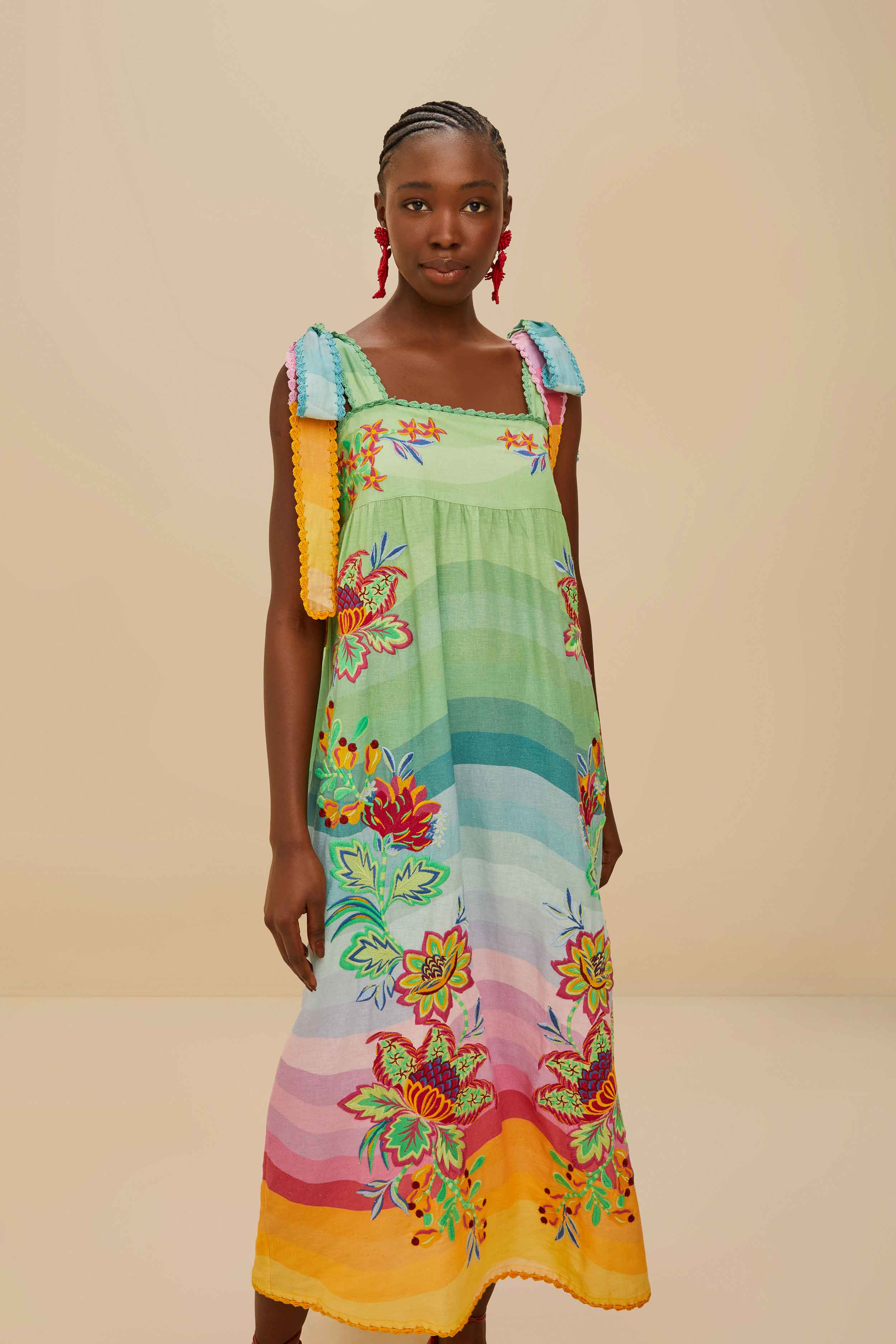 Multicolor Aura Floral Embroidered Euroflax™ Premium Linen Maxi Dress
