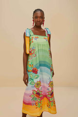 Multicolor Aura Floral Embroidered Euroflax™ Premium Linen Maxi Dress
