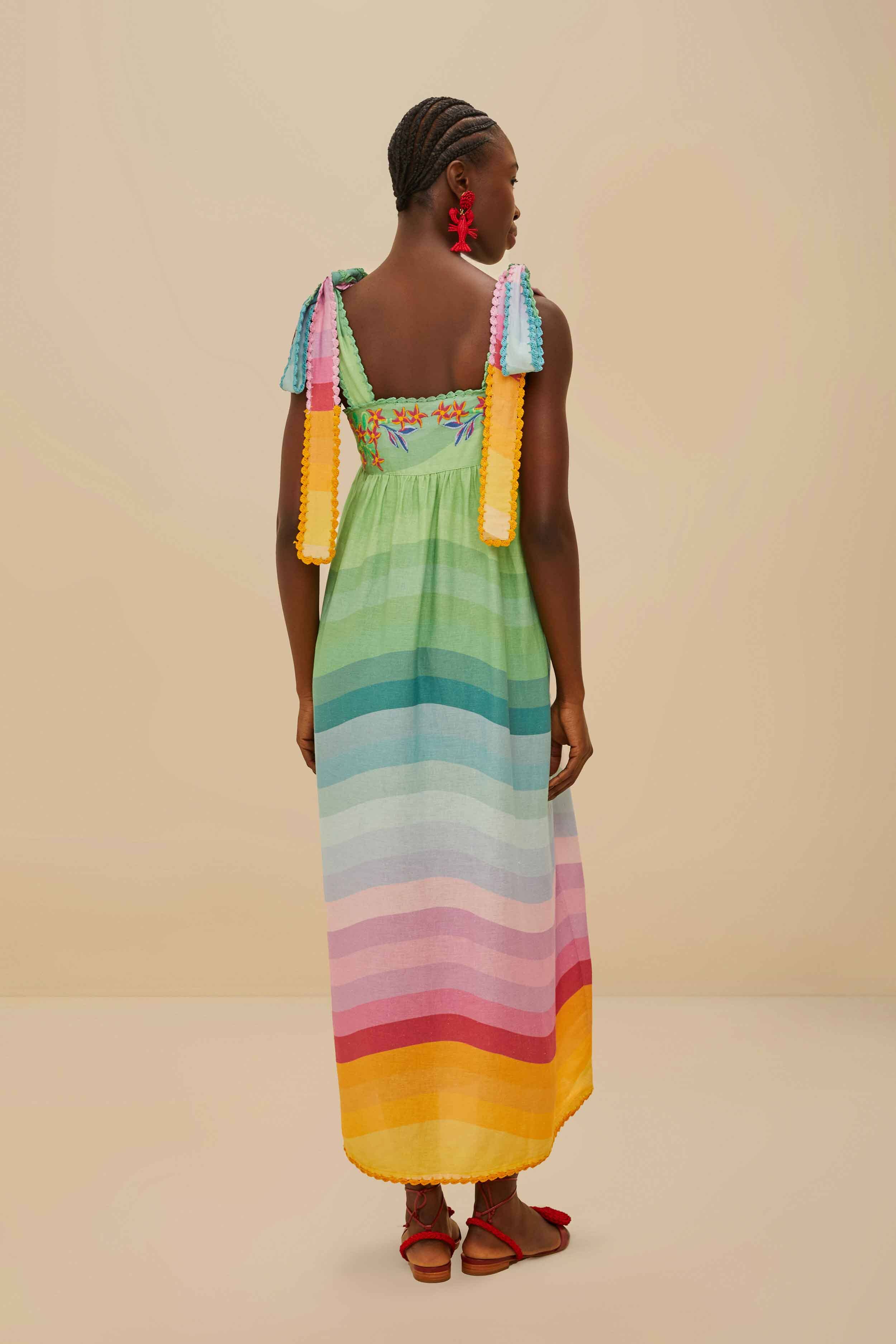 Multicolor Aura Floral Embroidered Euroflax™ Premium Linen Maxi Dress