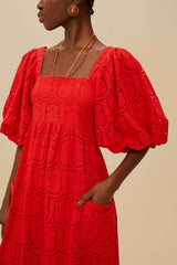 Red Pineapple Eyelet Maxi Dress