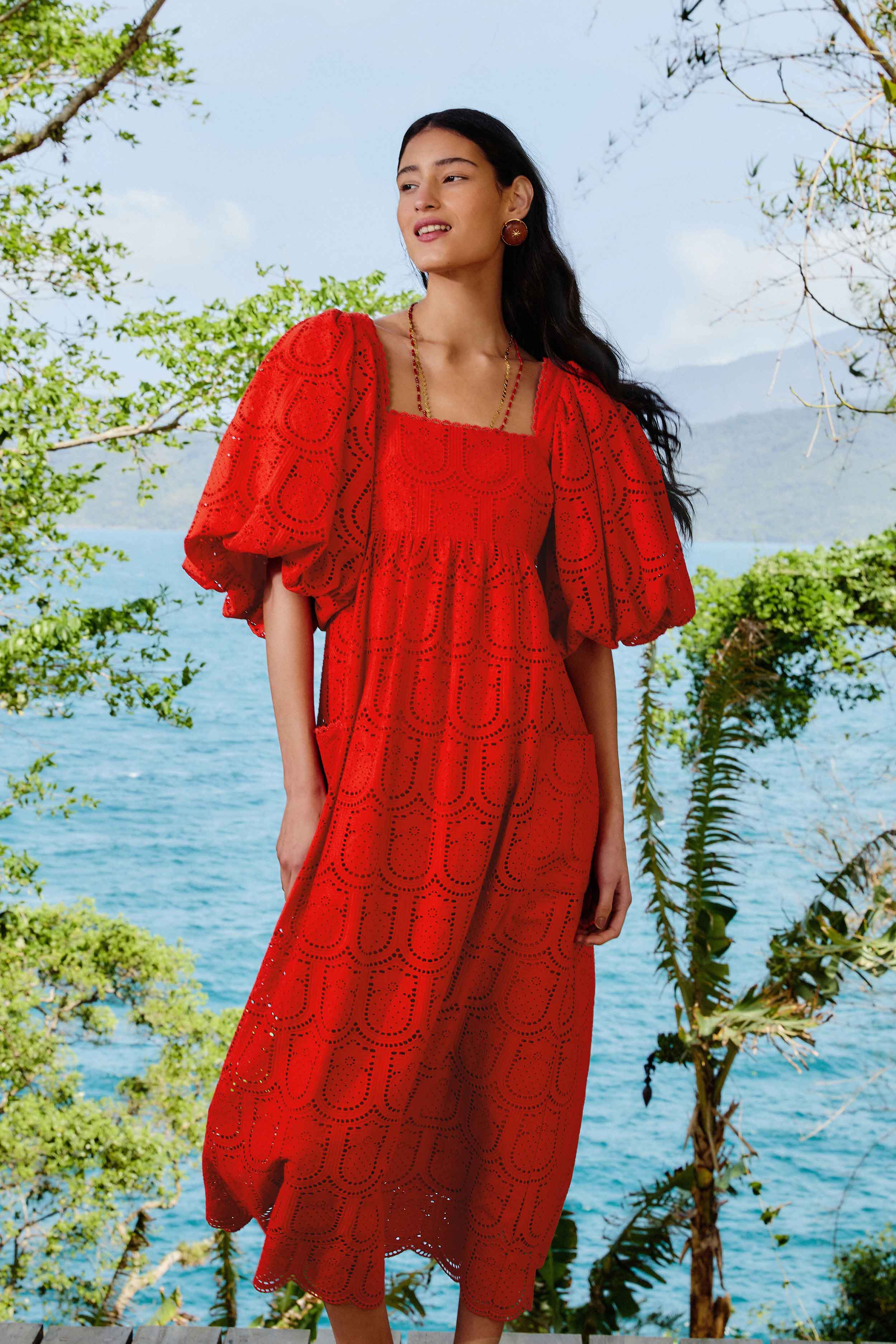 Red Pineapple Eyelet Maxi Dress