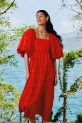 Red Pineapple Eyelet Maxi Dress