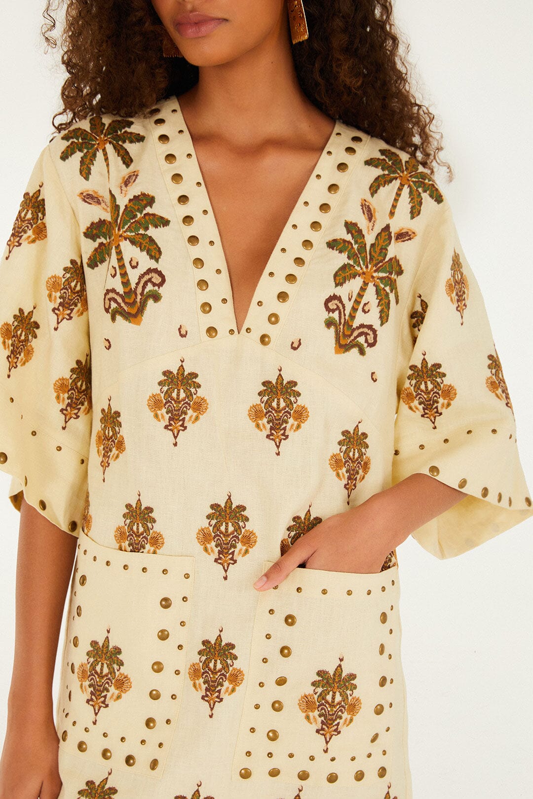 Sand Coconut Tree Tapestry Euroflax™ Premium Linen Mini Dress