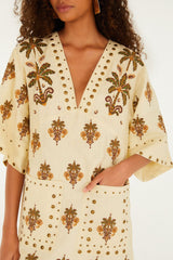 Sand Coconut Tree Tapestry Euroflax™ Premium Linen Mini Dress