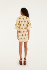 Sand Coconut Tree Tapestry Euroflax™ Premium Linen Mini Dress